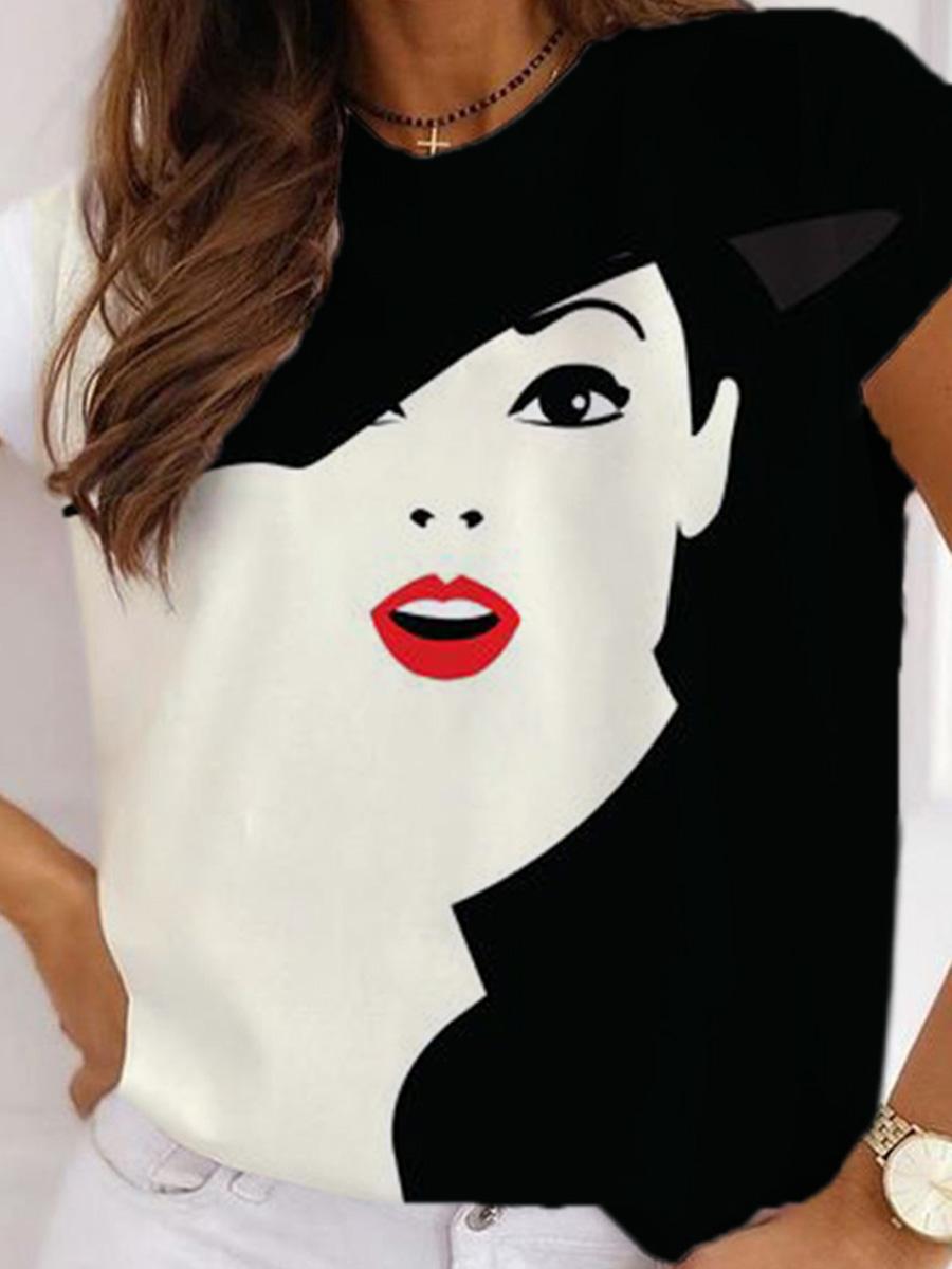 Fashion Casual Art Print Short Sleeve T-shirt Womens