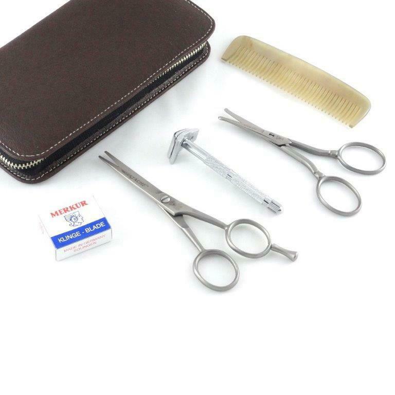 Dovo Beard and Moustache Grooming Set in Brown Leather Case (DV508-056)