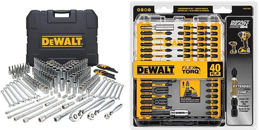 DEWALT Mechanics Tools Kit and Socket Set, 204-Piece (DWMT72165) &amp; Screwdriver Bit Set, Impact Ready, FlexTorq, 40-Piece (DWA2T40IR),Black/Silver IMPACT READY FlexTorq Screw Driving Set, 40-Piece
