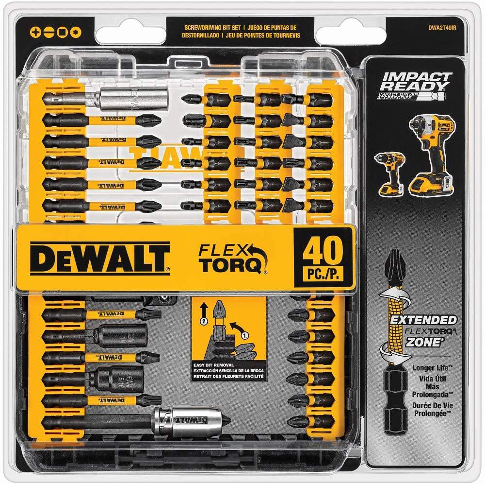 DEWALT Mechanics Tools Kit and Socket Set, 204-Piece (DWMT72165) &amp; Screwdriver Bit Set, Impact Ready, FlexTorq, 40-Piece (DWA2T40IR),Black/Silver IMPACT READY FlexTorq Screw Driving Set, 40-Piece