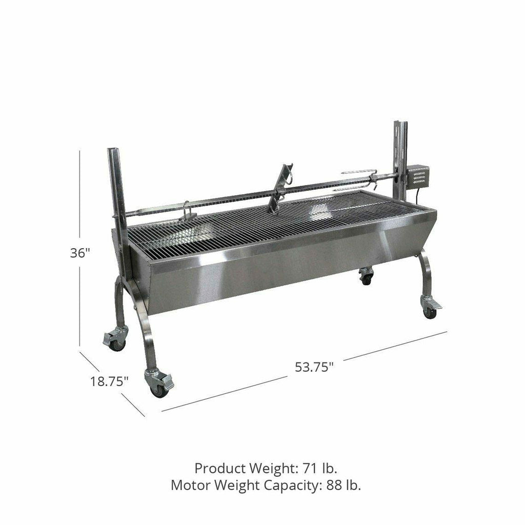 13W  Steel Rotisserie Grill, Rated 88 LB, BBQ Spit