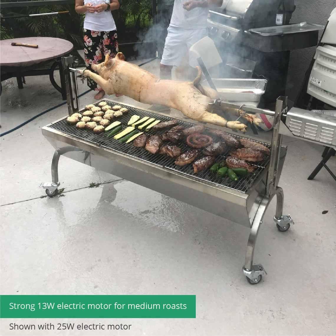13W  Steel Rotisserie Grill, Rated 88 LB, BBQ Spit