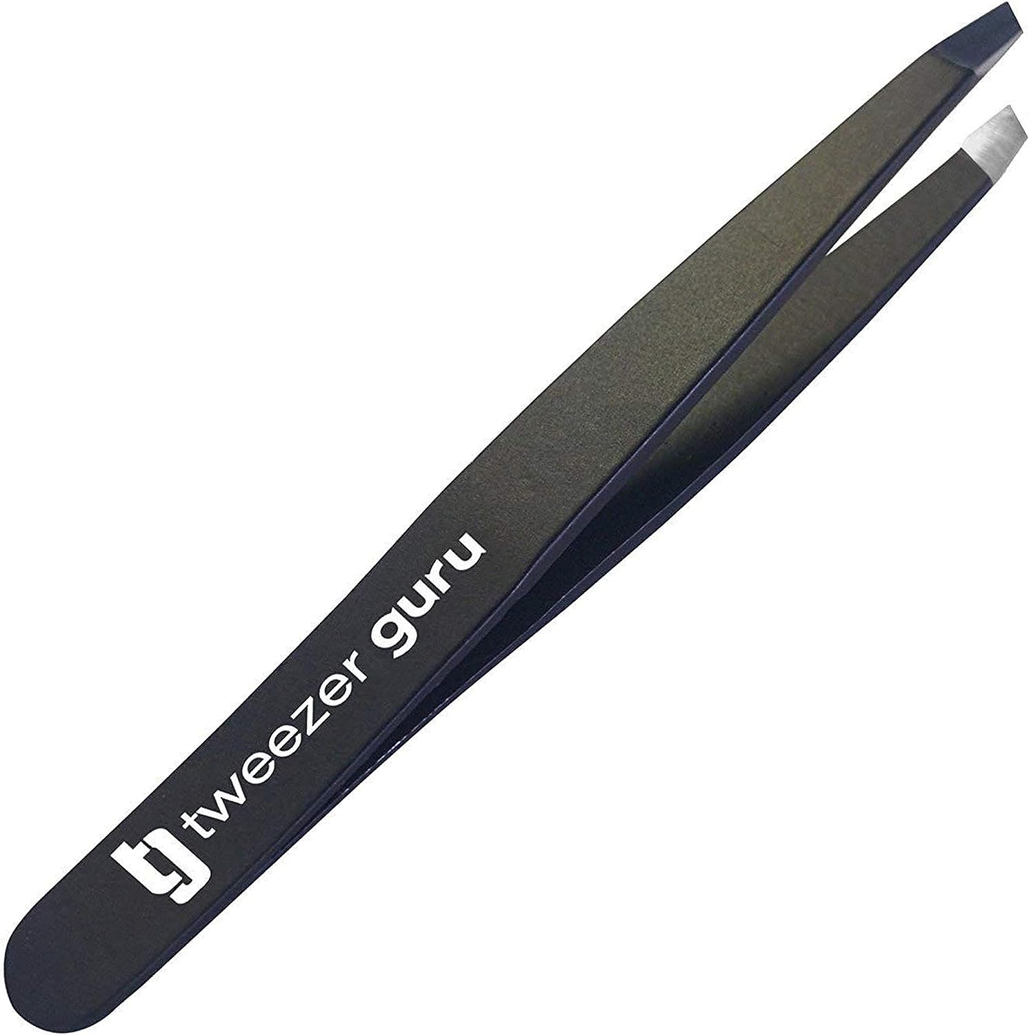 Tweezer Guru Tweezers for Women - Slant Pointed Precision Tweezers for Eyebrows &amp; Ingrown Hair Removal - Blackhead and Splinter Tweezer with Sharp Needle Nose Point for Plucking (Black)