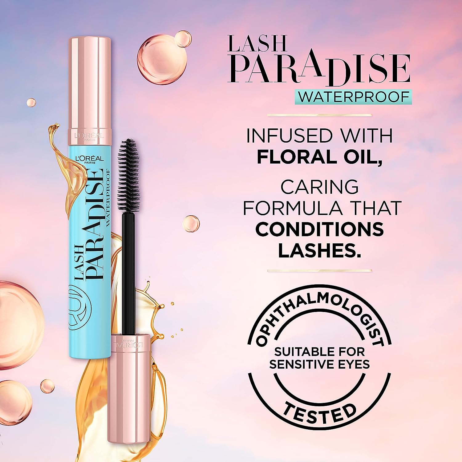 L'Oreal Paris Makeup Lash Paradise Waterproof Mascara, Voluptuous Volume, Intense Length, Feathery Soft Full Lashes, No Smudging, No Clumping, Black, 0.25 Fl Oz (Pack of 1) Packaging May Vary