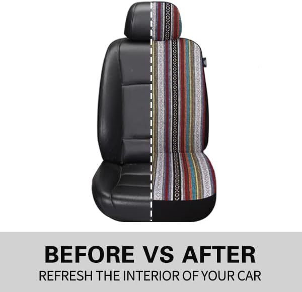 Pariitadin Baja Saddle Blanket Car Seat Covers Front Set with Seat Belt Pads, Washable Breathable Striped Woven Cloth Seat Covers for Cars, Universal Fit Most Cars, Airbag Compatible, Red