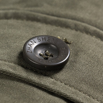 stand collar pockets cotton waist drawstring military solid color jacket for men