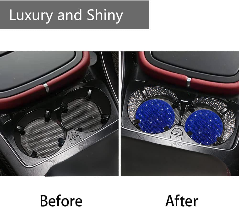 2pcs Bling Car Cup Holder Coaster, 2.75 inch Anti-Slip Shockproof Universal Fashion Vehicle Car Coasters Insert Bling Rhinestone Auto Automotive Interior Accessories for Women (2 pcs, Blue)