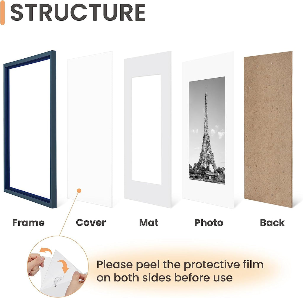 upsimples 16x20 Picture Frame Set of 5, Display Pictures 11x14 with Mat or 16x20 Without Mat,Wall Gallery Poster Frames,Navy Blue
