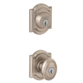 PrestiCarnaby Satin Nickel Exterior Entry Knob and Single Cylinder Deadbolt Combo Pack Featuring SmartKey Security