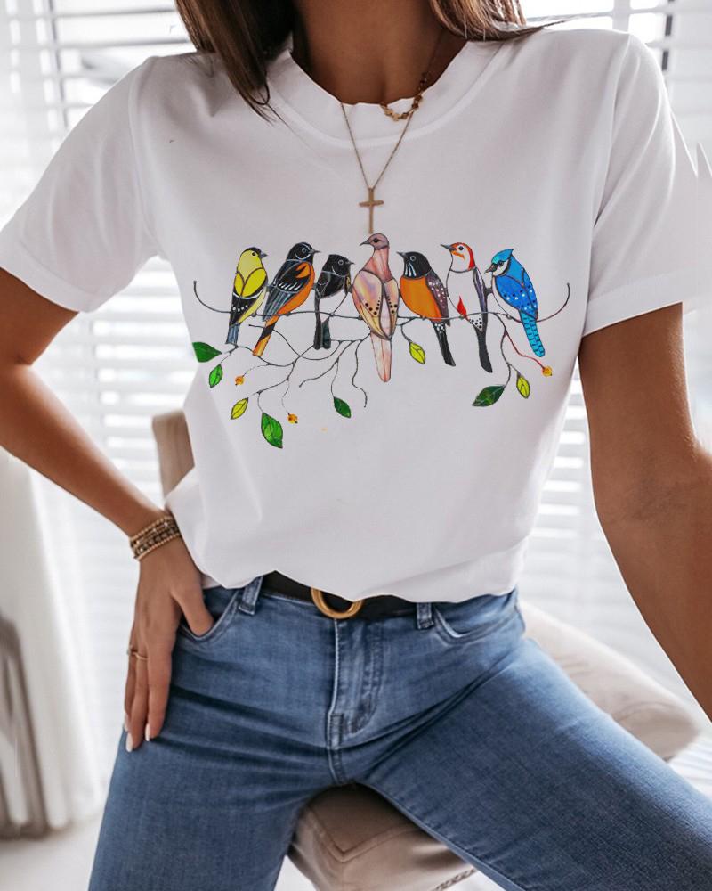 Women's Little Bird Painted Print Fashion T-shirt