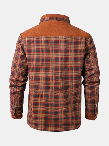 mens plaid patchwork 100 % cotton fleece lined thick lapel reversible jackets