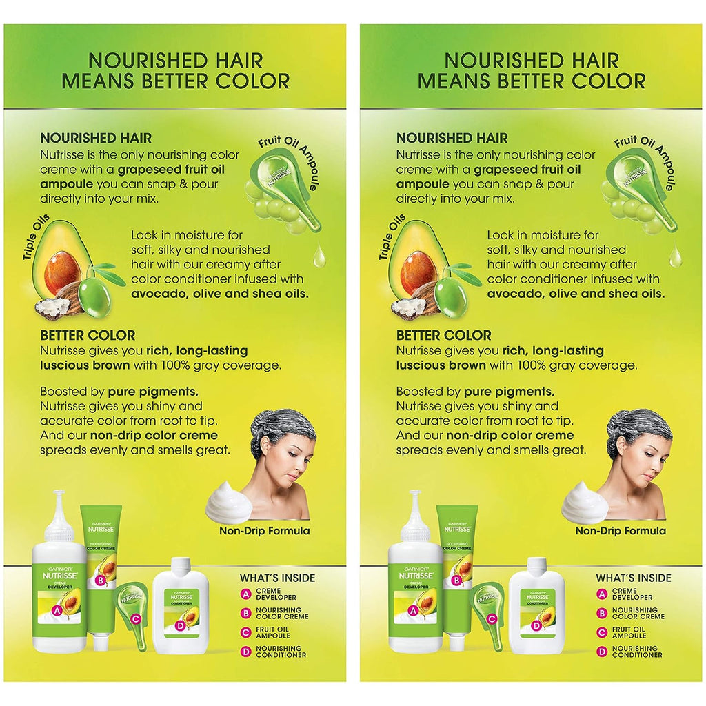 Garnier Hair Color Nutrisse Nourishing Creme, 50 Medium Natural Brown (Truffle) Permanent Hair Dye, 2 Count (Packaging May Vary)