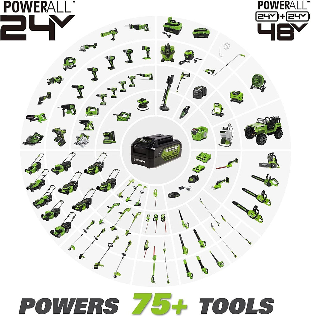 Greenworks 48V 17" Brushless Cordless Lawn Mower + 24V Brushless Drill / Driver, (2) 4.0Ah USB Batteries (USB Hub) and Dual Port Rapid Charger Included (2 x 24V)