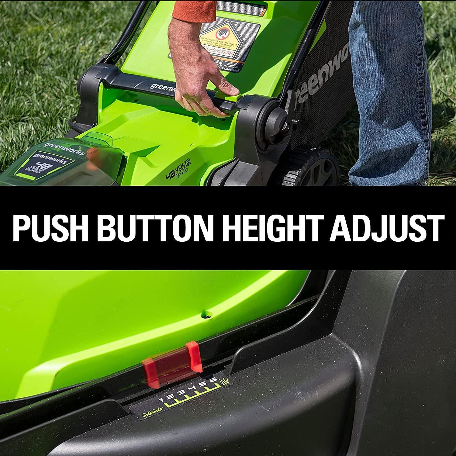 Greenworks 48V 17" Brushless Cordless Lawn Mower + 24V Brushless Drill / Driver, (2) 4.0Ah USB Batteries (USB Hub) and Dual Port Rapid Charger Included (2 x 24V)
