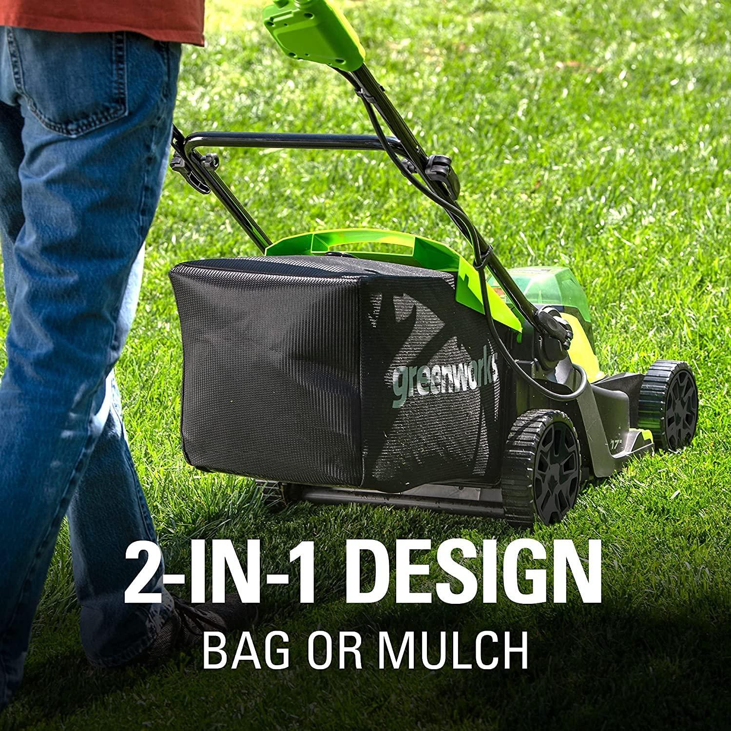 Greenworks 48V 17" Brushless Cordless Lawn Mower + 24V Brushless Drill / Driver, (2) 4.0Ah USB Batteries (USB Hub) and Dual Port Rapid Charger Included (2 x 24V)