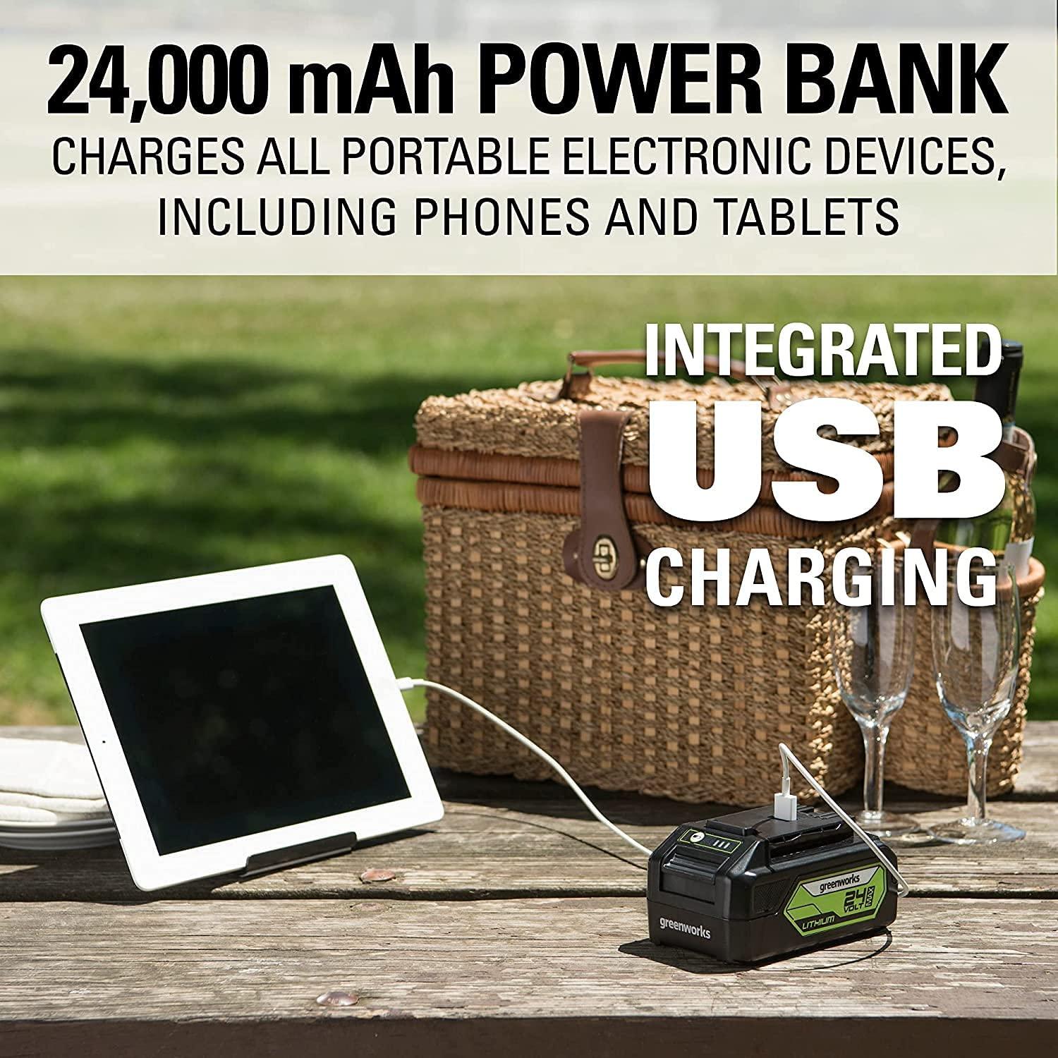 Greenworks 48V 17" Brushless Cordless Lawn Mower + 24V Brushless Drill / Driver, (2) 4.0Ah USB Batteries (USB Hub) and Dual Port Rapid Charger Included (2 x 24V)