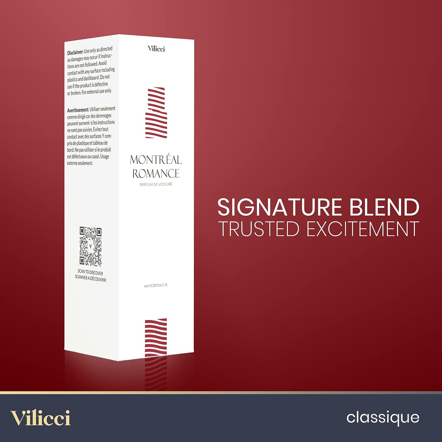 Vilicci Car Air Freshener, Montreal Romance Scent, Long Lasting Fragrance for Auto and Home, 1 Bottle of Car Perfume