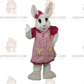 BIGGYMONKEYmascot costume white rabbit with pink dress, bunny costume