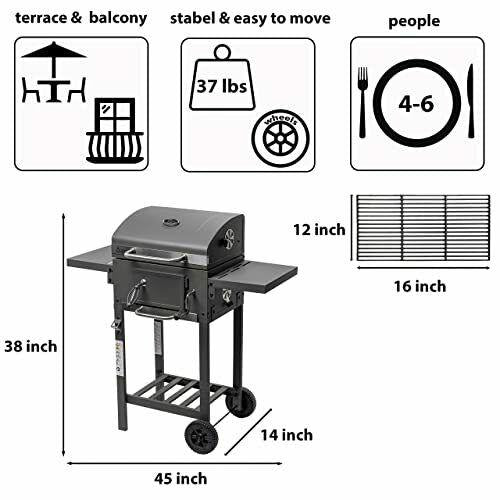 JAK BBQ J 2000 Charcoal Grill outdoor with side tables grate in grate system cha