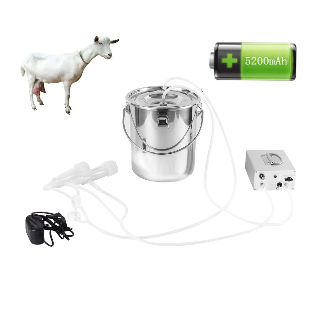 3L Goat MilMachine,Rechargeable Battery Milker Powered Pulsation Vacuum Pump with 2 Teat Cups, Steel Buckets for Goats(5200mAh Battery)
