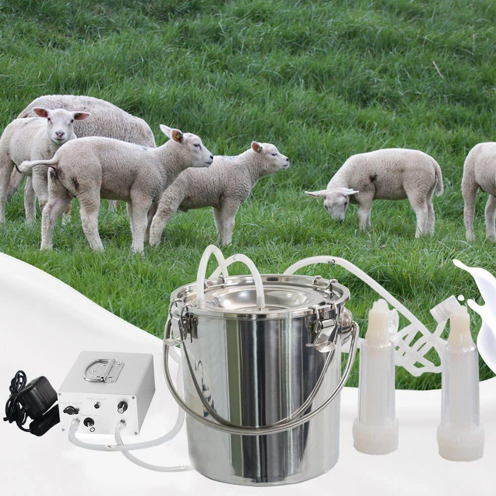 3L Goat MilMachine,Rechargeable Battery Milker Powered Pulsation Vacuum Pump with 2 Teat Cups, Steel Buckets for Goats(5200mAh Battery)