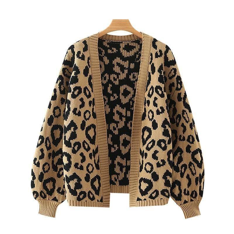 leopard printed lantern sleeve sweater
