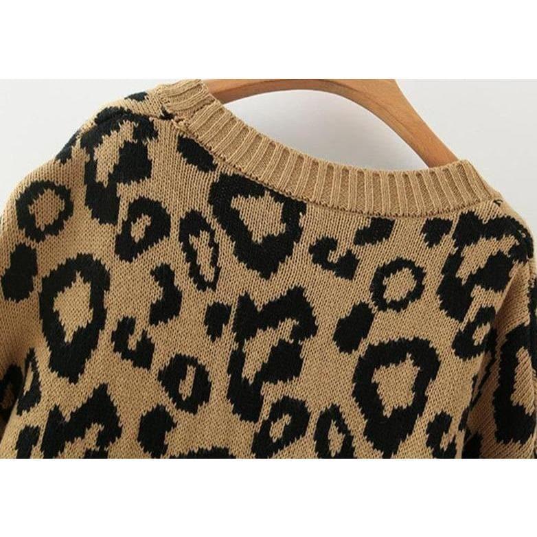 leopard printed lantern sleeve sweater