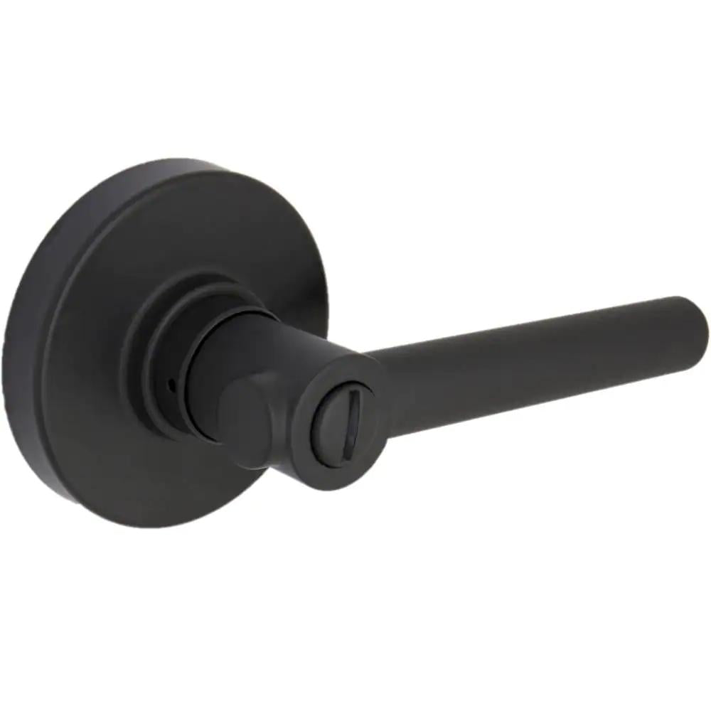 Highland Matte Black Bed and Bath Door Lever with Round Rose