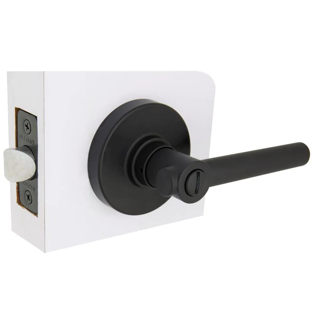 Highland Matte Black Bed and Bath Door Lever with Round Rose
