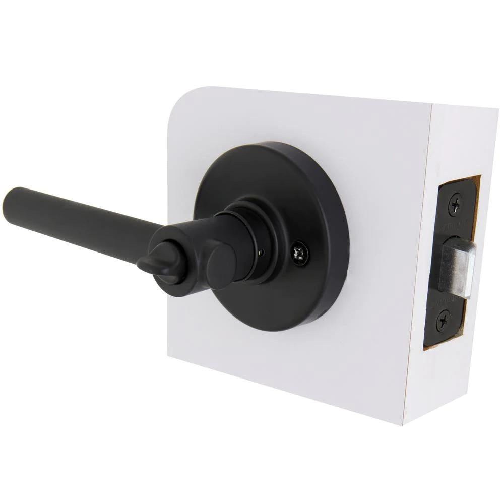 Highland Matte Black Bed and Bath Door Lever with Round Rose