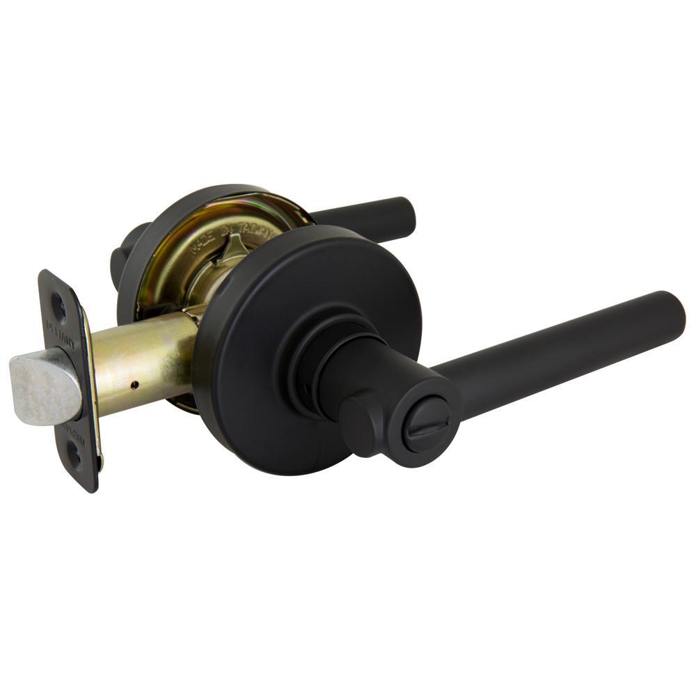 Highland Matte Black Bed and Bath Door Lever with Round Rose