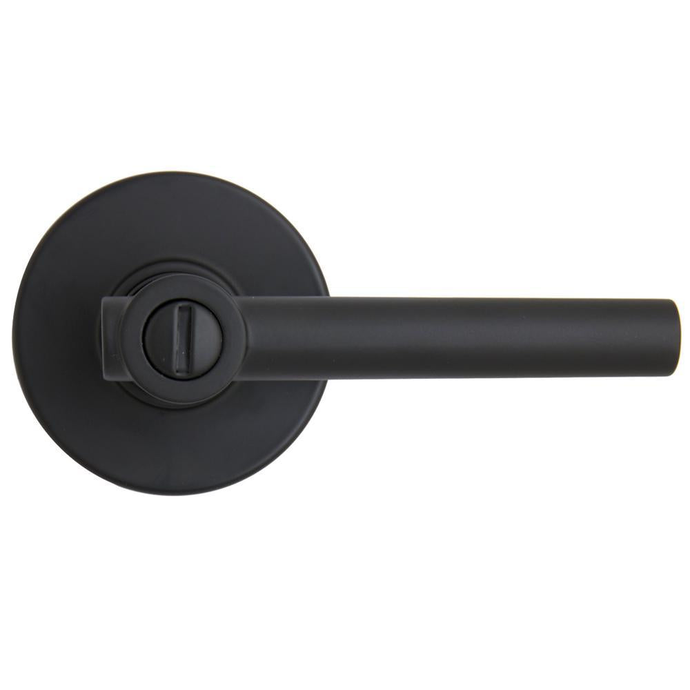 Highland Matte Black Bed and Bath Door Lever with Round Rose