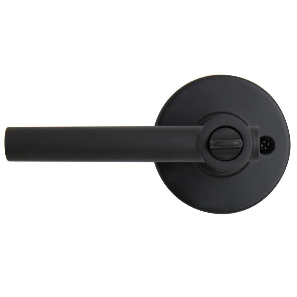 Highland Matte Black Bed and Bath Door Lever with Round Rose