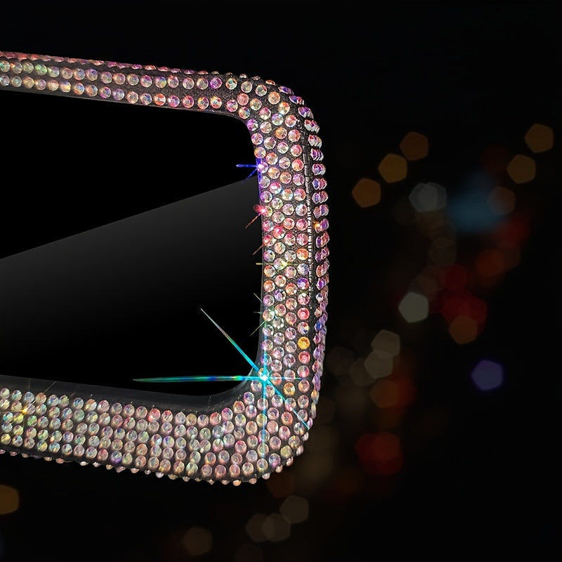 Car Rearview Mirror Cover, Interior Universal Auto Rear View Mirror Bling Rhinestone Luxury Surface Mirror Cover Auto Accessories