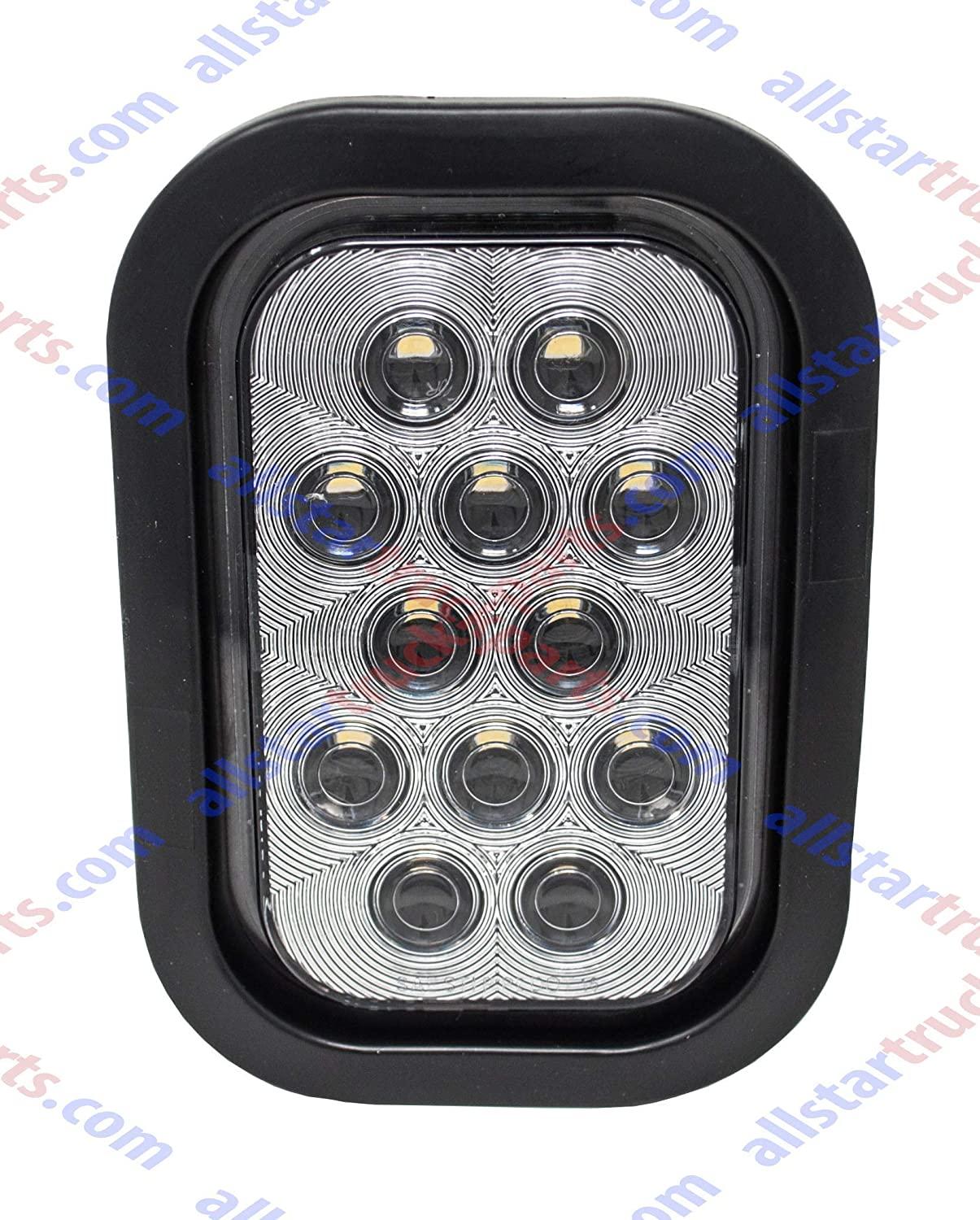 [ALL STAR TRUCK PARTS] 5x3" 4x Red 2xWhite Rectangle 12 LED Stop/Turn/Tail & Backup/Reverse Truck Trailer Hitch Light Grommet & 3 Wire Pigtail Plug Kit