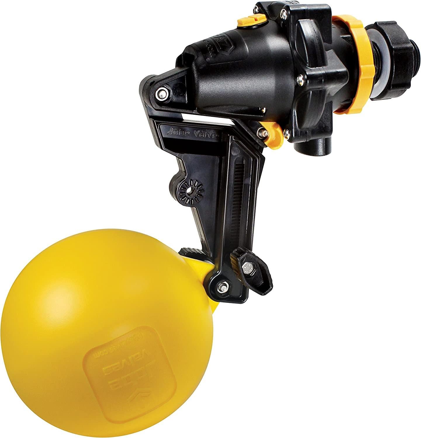 Jobe Valves J-TPV0075DLT Topaz Trough Valve with 4.9"-Wide Float, 200L/Min, 100PSI, Detach Long Tail, 3/4" NTP Inlet, Yellow/Black