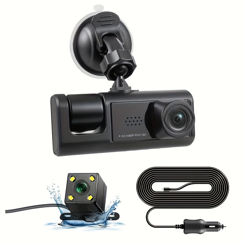 3 Camera Lens Car DVR, 3-Channel Dash Cam HD 1080P Front And Rear Dual Lens Dashcam ParLot Monitoring, Infrared Night Vision Image