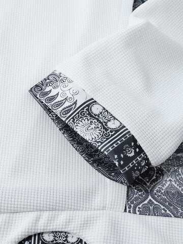 mens paisley print patchwork texture sweatshirt casual two pieces outfits