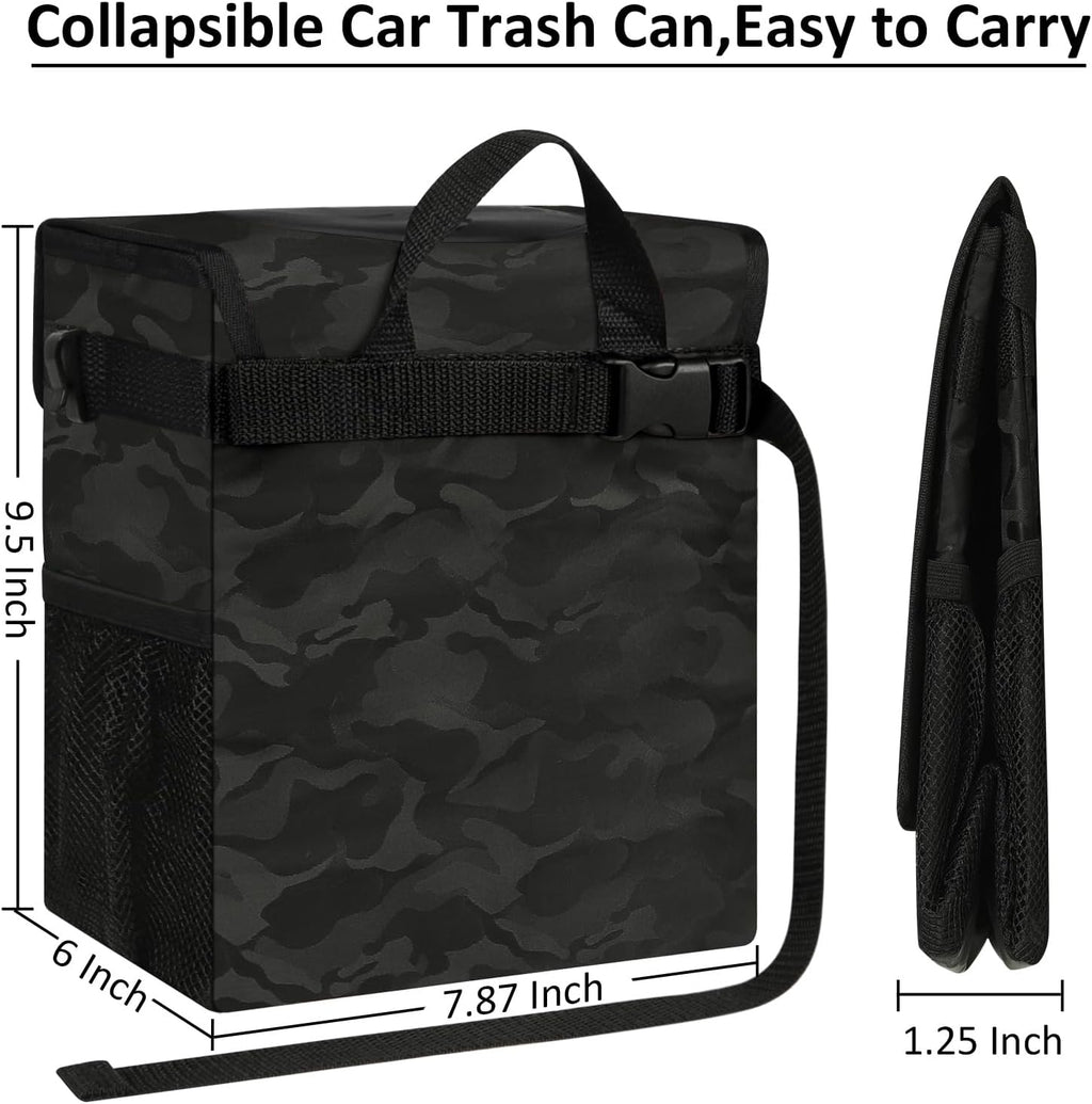 ELONGRIVER Car Trash Can Bin for Car Back Seat Leak Proof, Cute Car Trash Bag Hanging, Vehicle Trash Can for SUV Truck Van, Automotive Car Garbage Cans Front Seat Camo Black