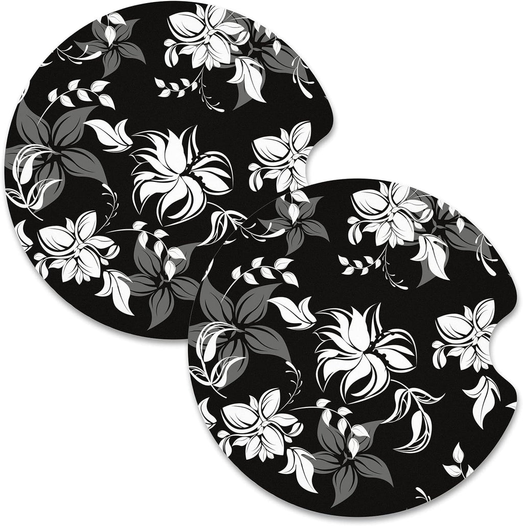 Nipichsha Car Cup Holder Coasters, Car Coasters for Cup Holders, 2 Pack Anti Slip Insert Coasters, Rubber Car Cup Mat with A Finger Notch, Cute Car Interior Accessories for Women Men(Black Flower)