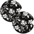 Nipichsha Car Cup Holder Coasters, Car Coasters for Cup Holders, 2 Pack Anti Slip Insert Coasters, Rubber Car Cup Mat with A Finger Notch, Cute Car Interior Accessories for Women Men(Black Flower)