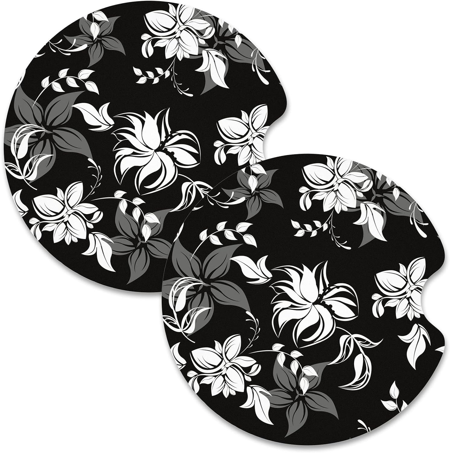 Nipichsha Car Cup Holder Coasters, Car Coasters for Cup Holders, 2 Pack Anti Slip Insert Coasters, Rubber Car Cup Mat with A Finger Notch, Cute Car Interior Accessories for Women Men(Black Flower)