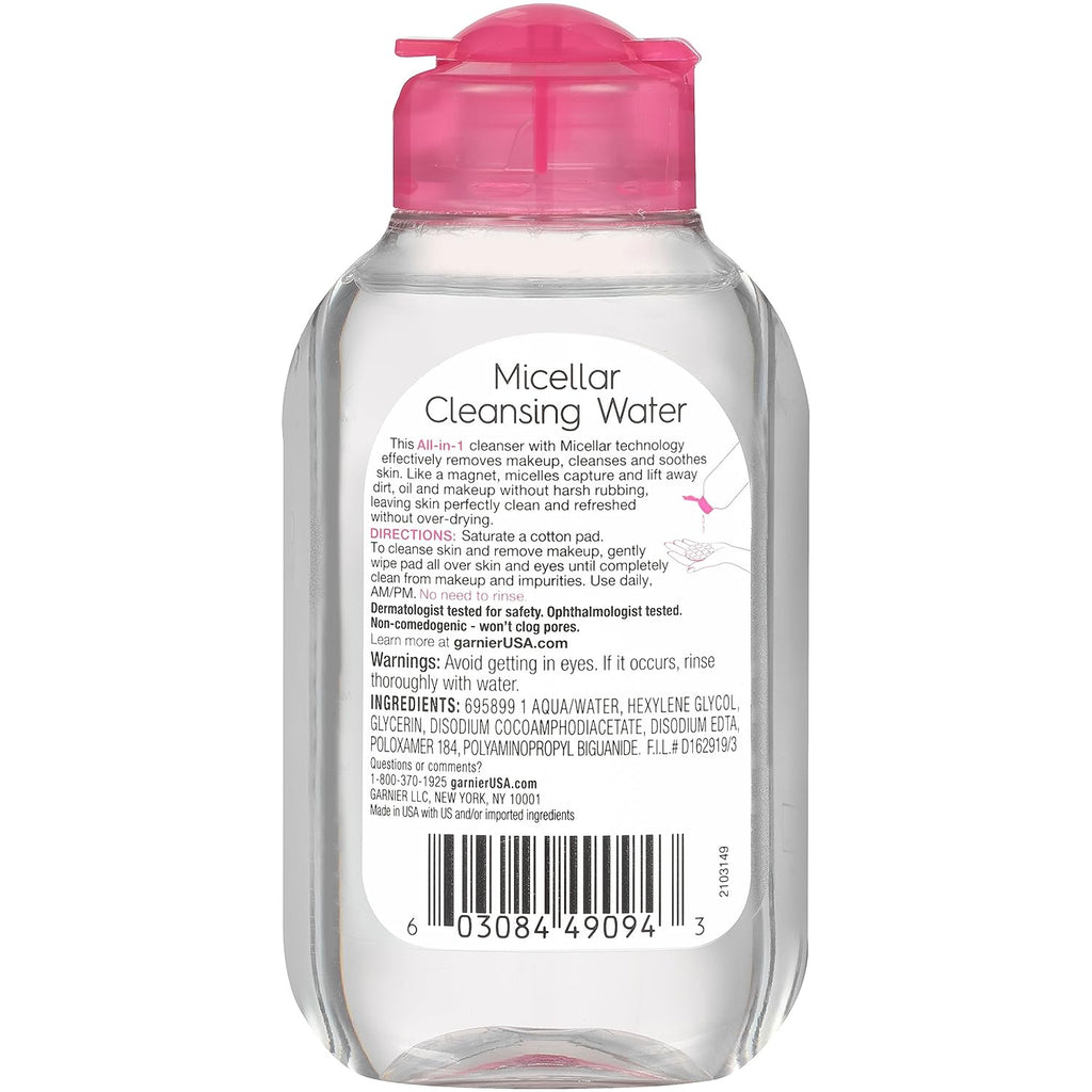 Garnier SkinActive Micellar Cleansing Water, All-in-1 Makeup Remover and Facial Cleanser, For All Skin Types, 3.4 Fl Oz (100mL), 1 Count (Packaging May Vary)