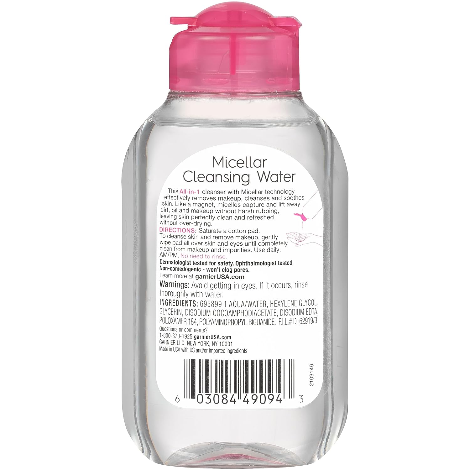 Garnier SkinActive Micellar Cleansing Water, All-in-1 Makeup Remover and Facial Cleanser, For All Skin Types, 3.4 Fl Oz (100mL), 1 Count (Packaging May Vary)