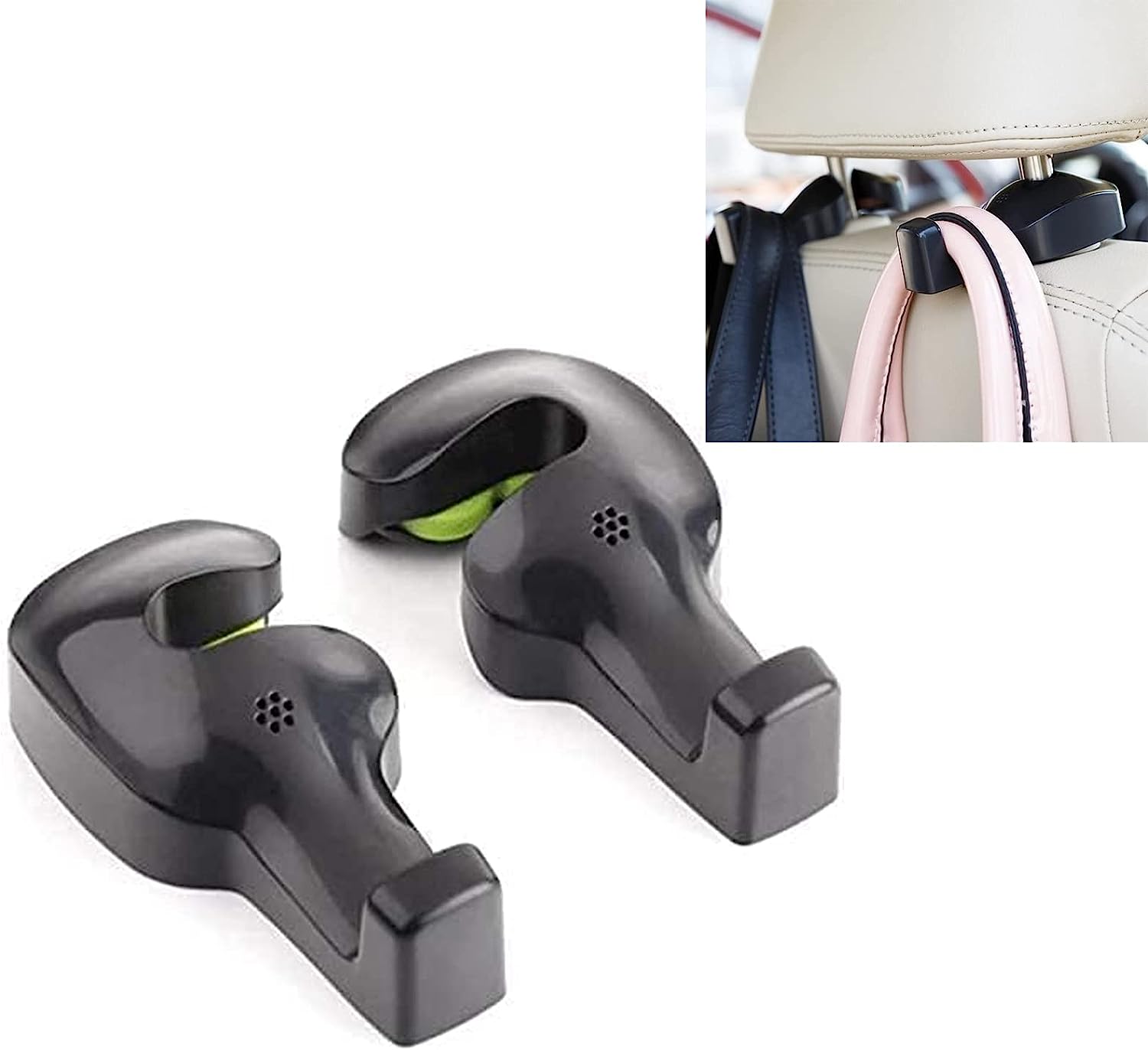IPELY Universal Car Vehicle Back Seat Headrest Hanger Holder Hook for Bag Purse Cloth Grocery (Black -Set of 2)
