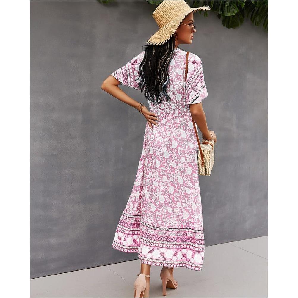 boho floral print light midi party dress