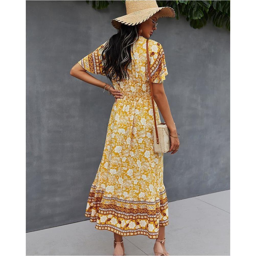 boho floral print light midi party dress