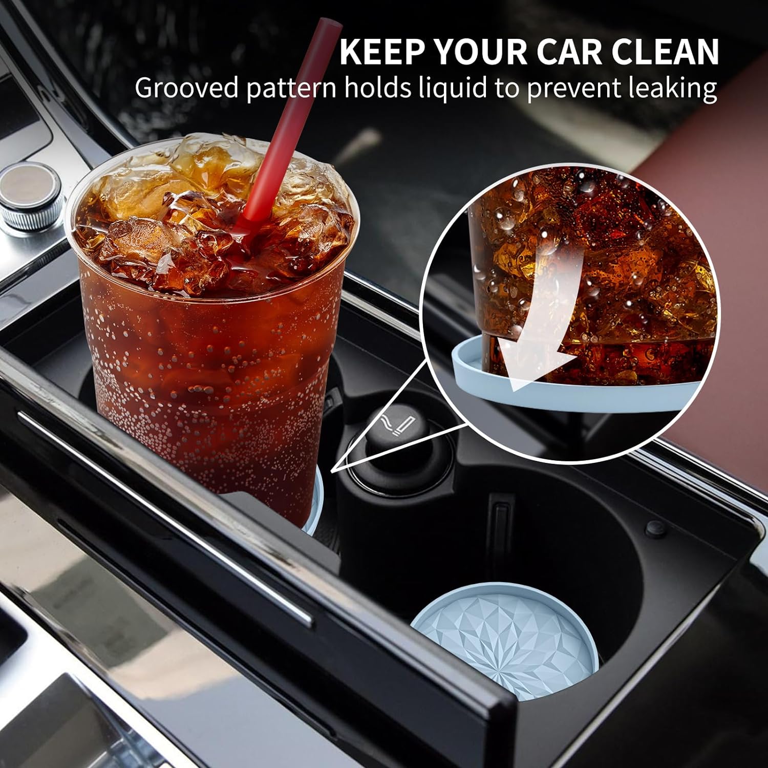 Car Cup Coaster [4 Pack] ME.FAN Silicone Car Coasters/Cup Mats - 2.75In Universal Non-Slip Recessed Car Interior Accessories - Car Cup Holder Insert Coasters Ether
