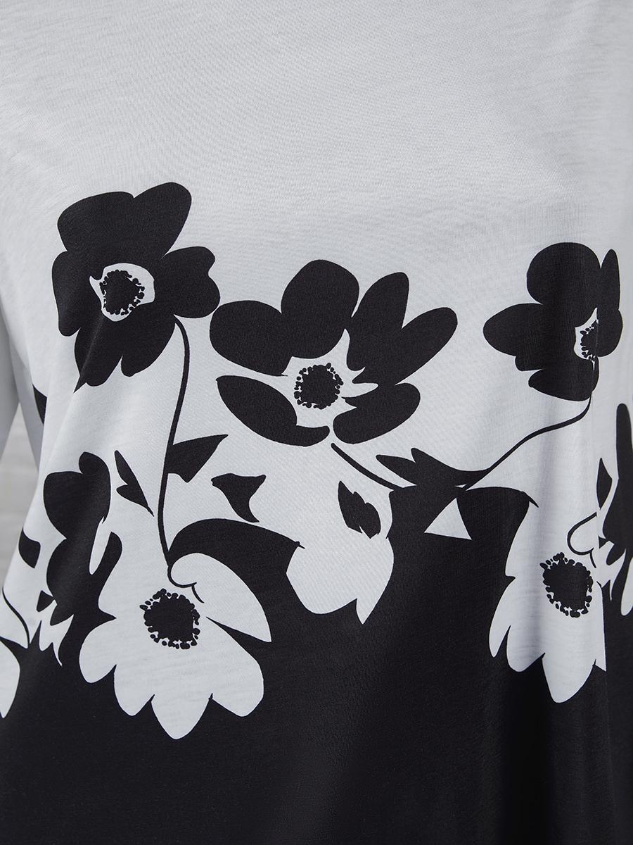 Womens Floral Print Round Neck Short-sleeved T-shirt