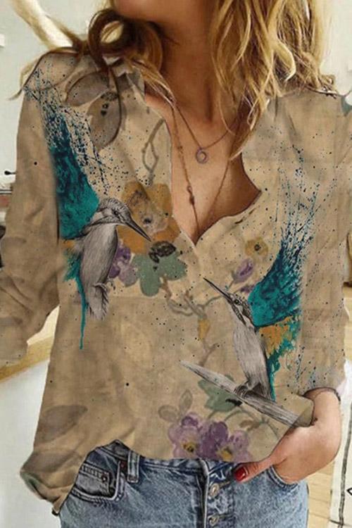 Casual Printed Long-sleeved Shirt